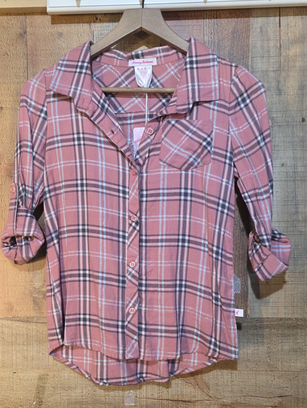 Girl's Tommy Bahama Rose Pink Plaid Button-Down Shirt